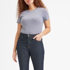 Everlane The Cotton Crew, like new, navy/white micro stripe, size S